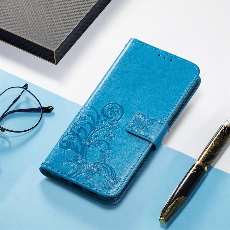 For iPhone 17 Pro Four-leaf Clasp Embossed Buckle Leather Phone Case