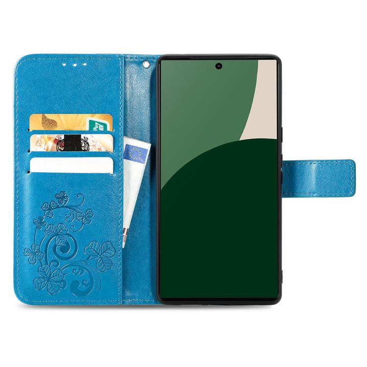 For iPhone 17 Pro Max Four-leaf Clasp Embossed Buckle Leather Phone Case