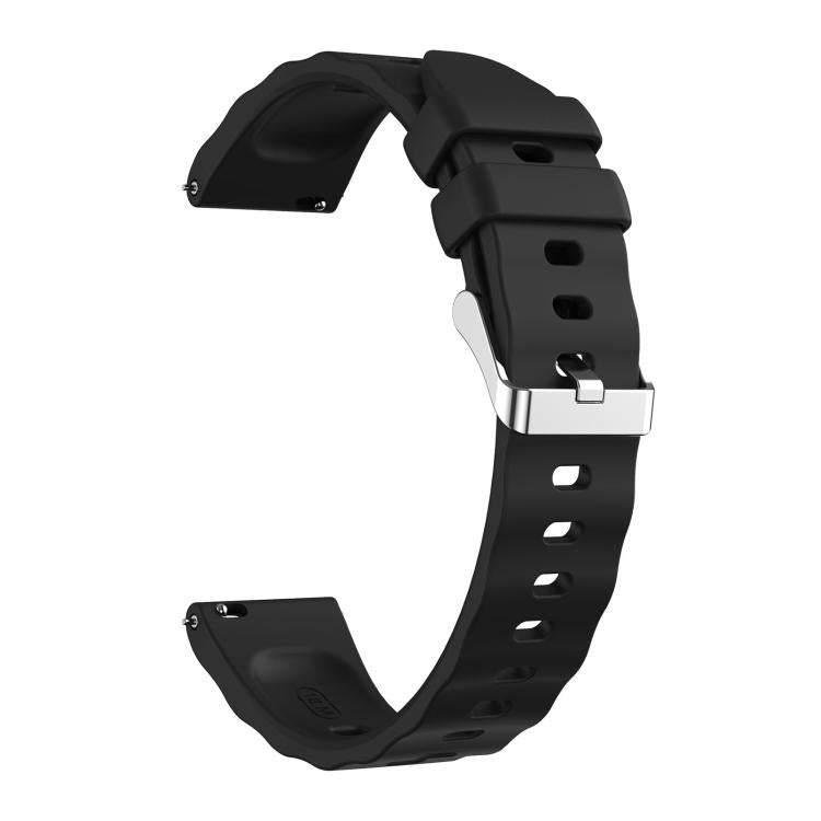 18mm Wave Texture Silver Buckle Silicone Watch Band