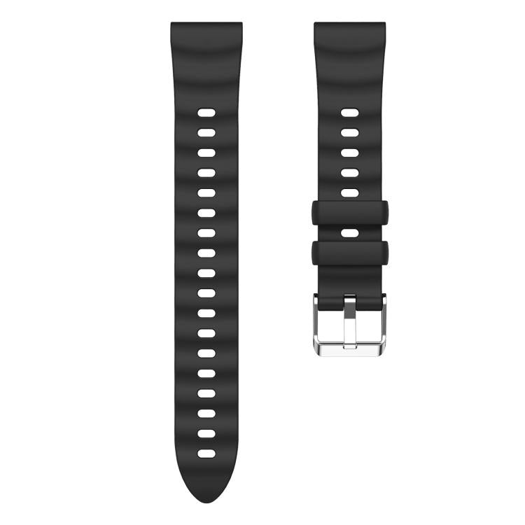 18mm Wave Texture Silver Buckle Silicone Watch Band