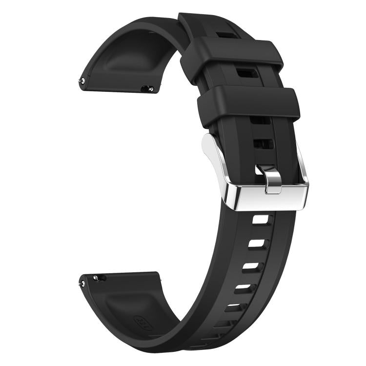 22mm Vertical Stripes Silver Buckle Solid Color Silicone Watch Band