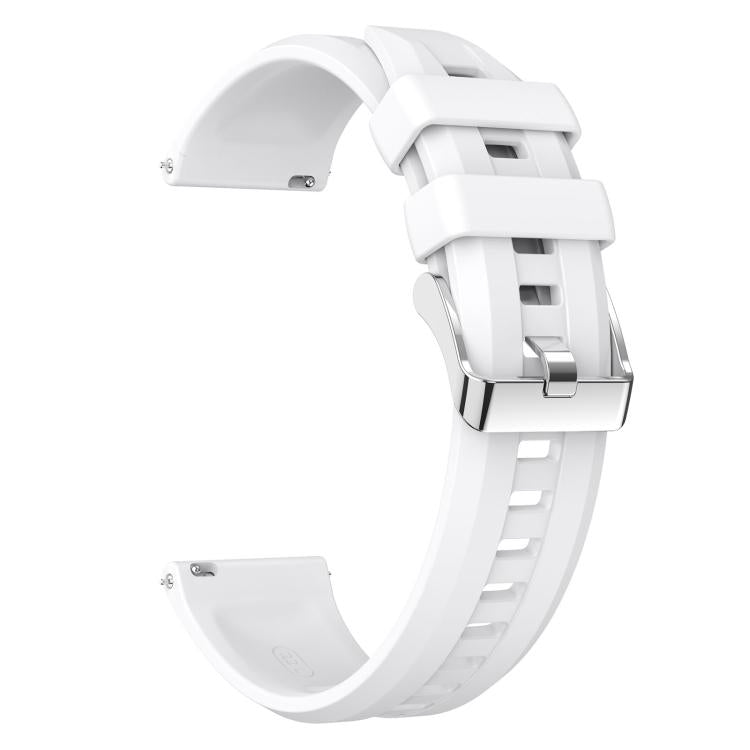 22mm Vertical Stripes Silver Buckle Solid Color Silicone Watch Band
