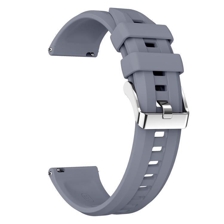 22mm Vertical Stripes Silver Buckle Solid Color Silicone Watch Band
