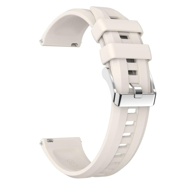 22mm Vertical Stripes Silver Buckle Solid Color Silicone Watch Band