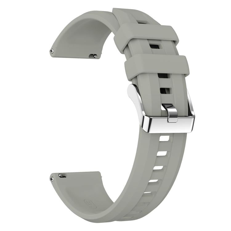22mm Vertical Stripes Silver Buckle Solid Color Silicone Watch Band