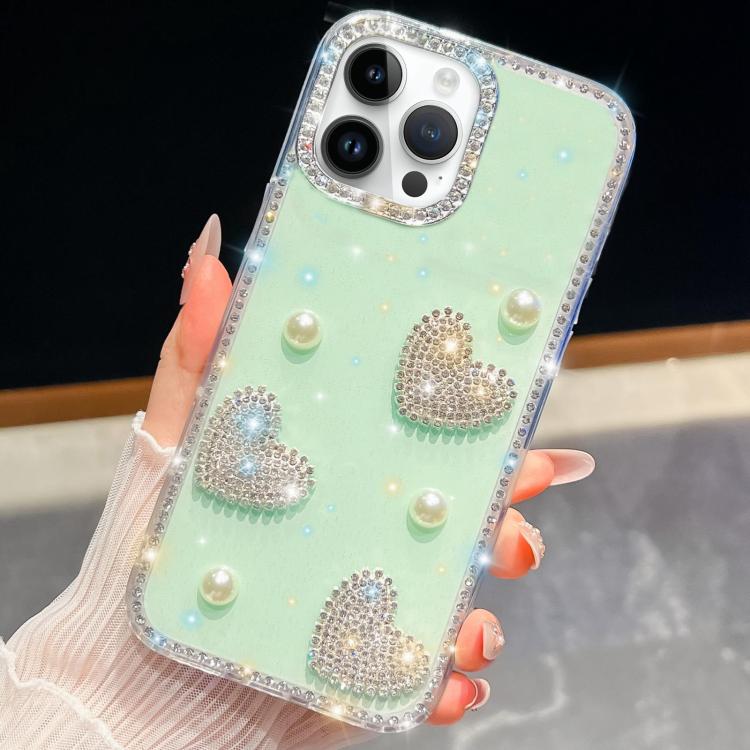 For iPhone 14 Pro Max Diamond Glitter Pearl Heart Four-Corner Shockproof Phone Case