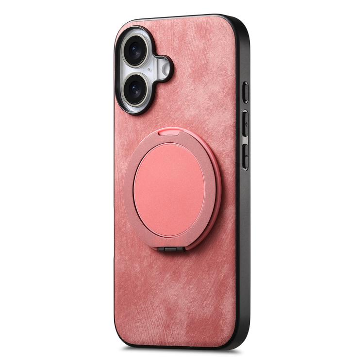 For iPhone 17 Retro Leather Rotation Round Holder Phone Case