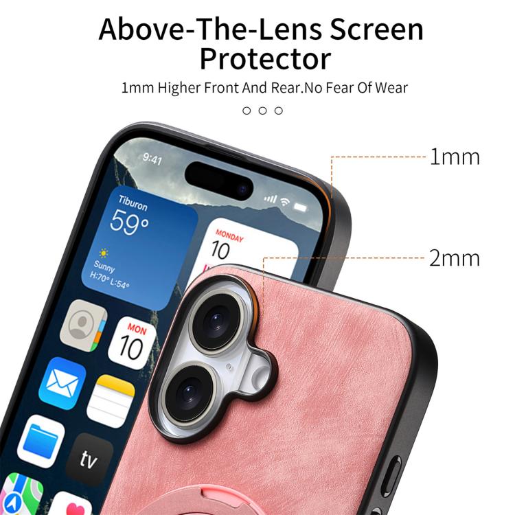 For iPhone 17 Retro Leather Rotation Round Holder Phone Case