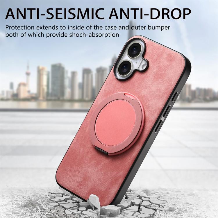 For iPhone 17 Retro Leather Rotation Round Holder Phone Case