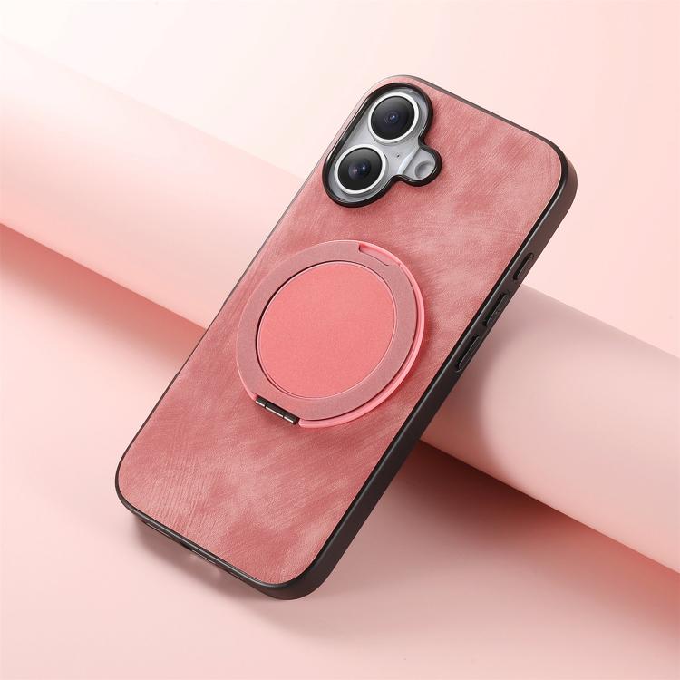 For iPhone 17 Retro Leather Rotation Round Holder Phone Case