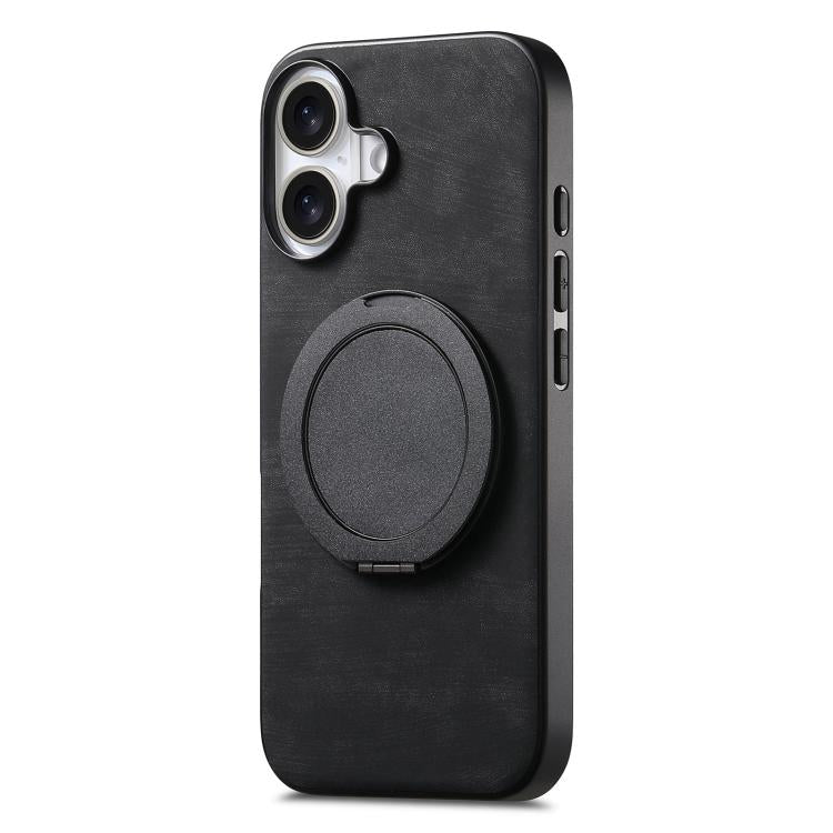 For iPhone 17 Retro Leather Rotation Round Holder Phone Case
