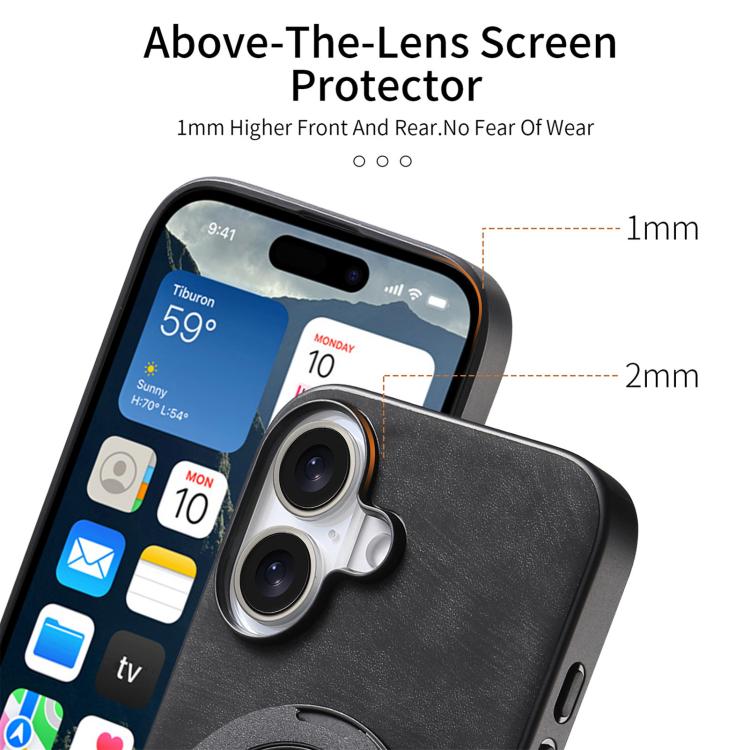 For iPhone 17 Retro Leather Rotation Round Holder Phone Case
