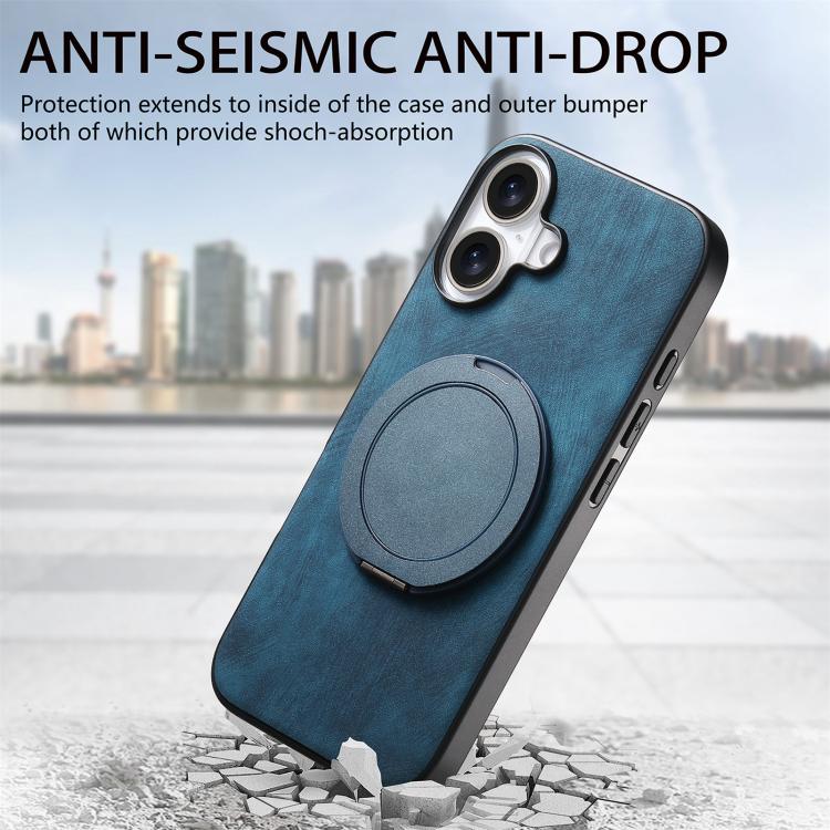For iPhone 17 Retro Leather Rotation Round Holder Phone Case
