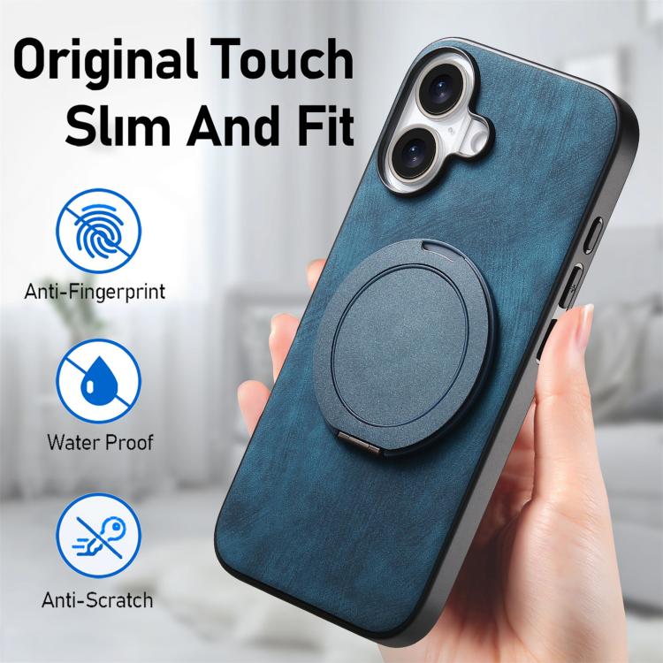 For iPhone 17 Retro Leather Rotation Round Holder Phone Case