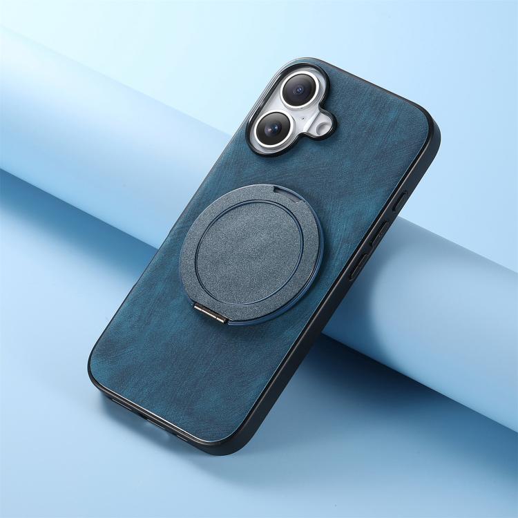 For iPhone 17 Retro Leather Rotation Round Holder Phone Case