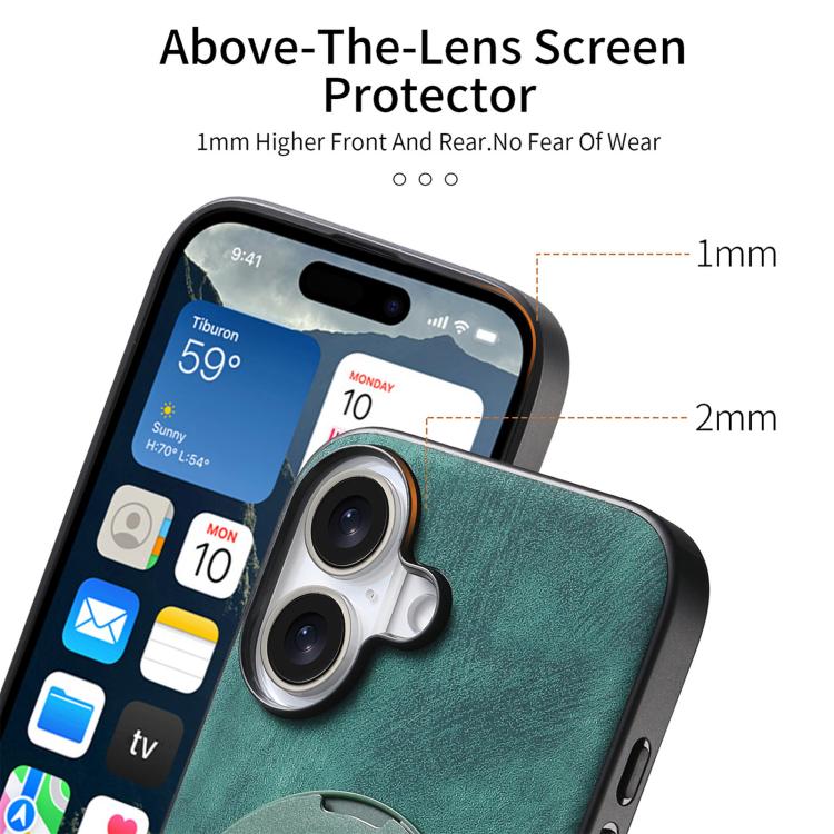 For iPhone 17 Retro Leather Rotation Round Holder Phone Case