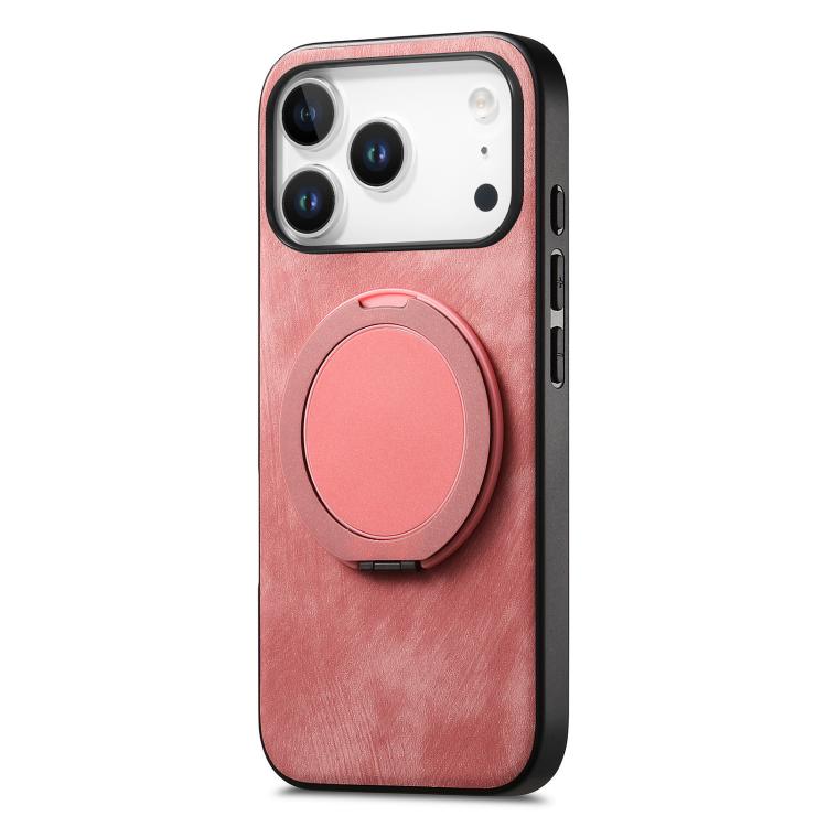 For iPhone 17 Pro Retro Leather Rotation Round Holder Phone Case