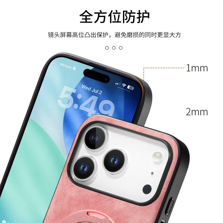 For iPhone 17 Pro Retro Leather Rotation Round Holder Phone Case