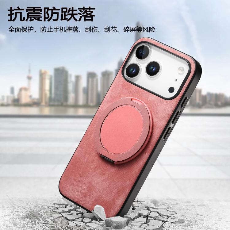 For iPhone 17 Pro Retro Leather Rotation Round Holder Phone Case