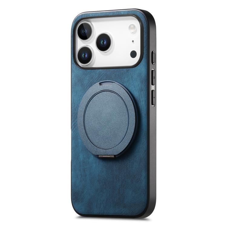 For iPhone 17 Pro Retro Leather Rotation Round Holder Phone Case