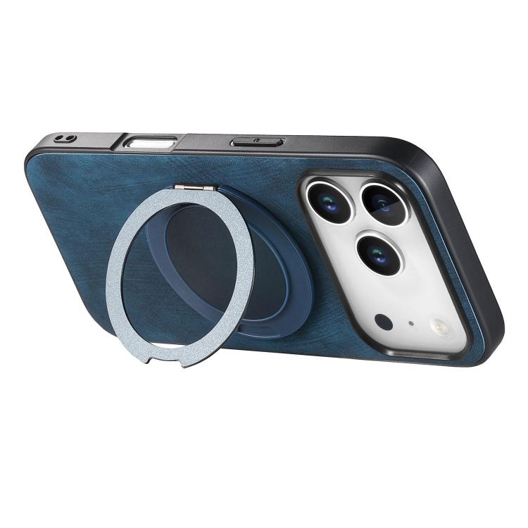 For iPhone 17 Pro Retro Leather Rotation Round Holder Phone Case