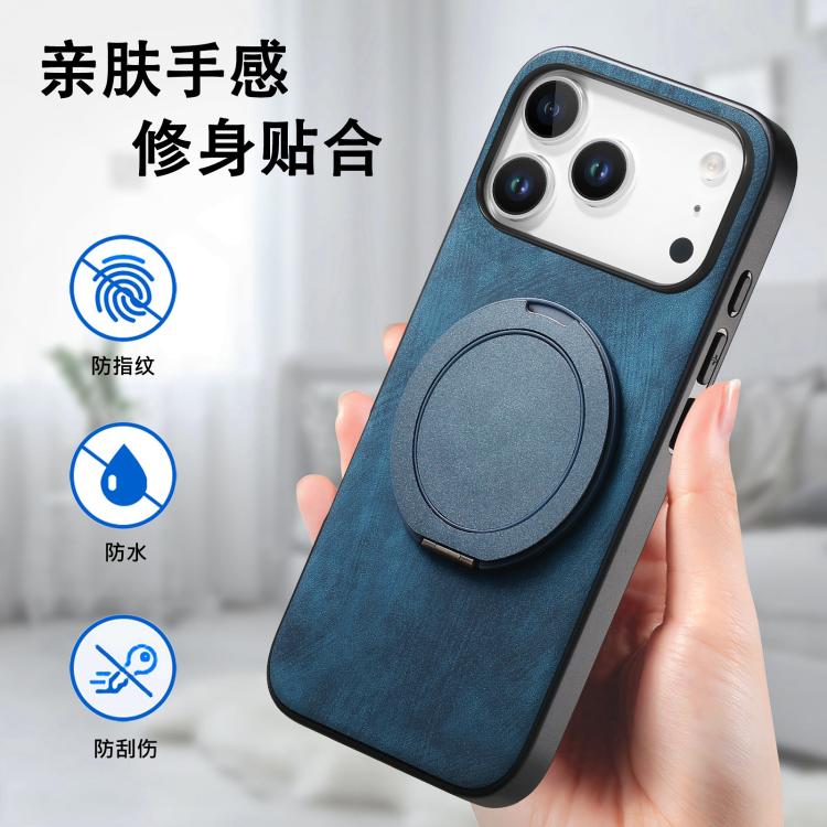 For iPhone 17 Pro Retro Leather Rotation Round Holder Phone Case