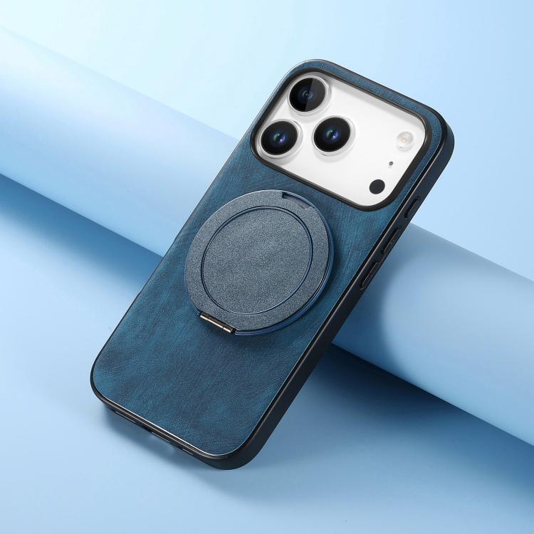 For iPhone 17 Pro Retro Leather Rotation Round Holder Phone Case