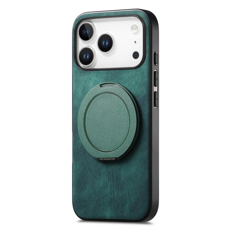 For iPhone 17 Pro Retro Leather Rotation Round Holder Phone Case