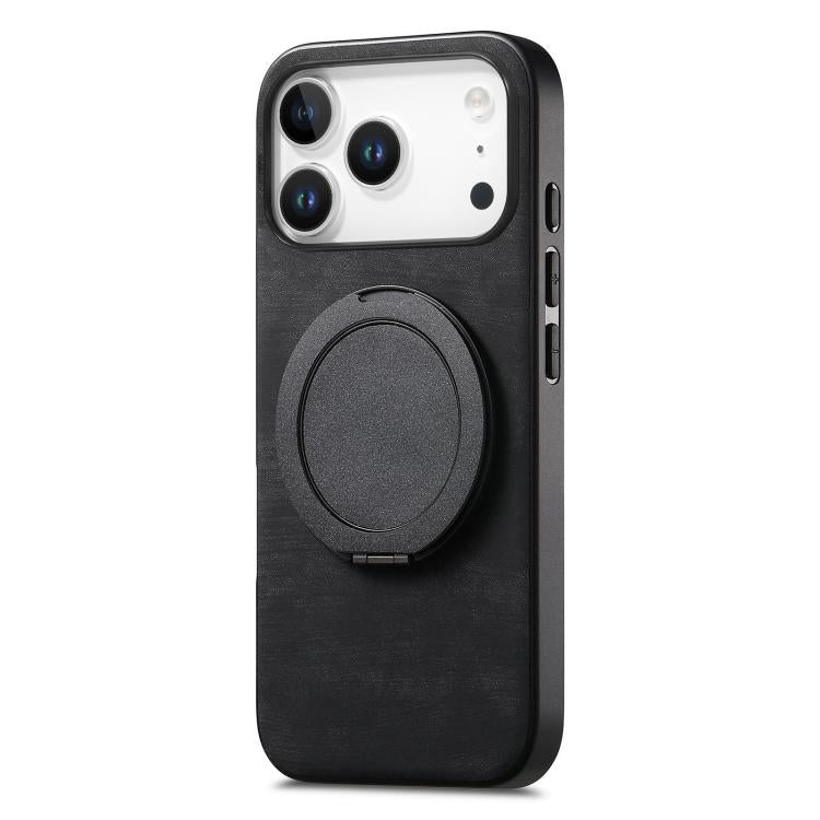 For iPhone 17 Pro Max Retro Leather Rotation Round Holder Phone Case