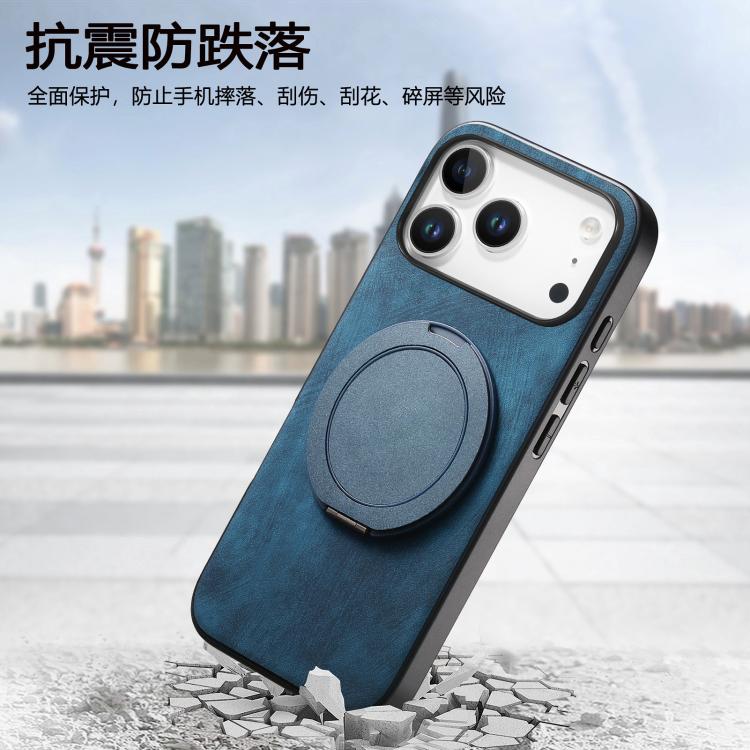For iPhone 17 Pro Max Retro Leather Rotation Round Holder Phone Case
