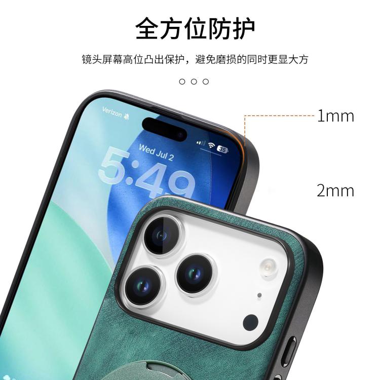 For iPhone 17 Pro Max Retro Leather Rotation Round Holder Phone Case