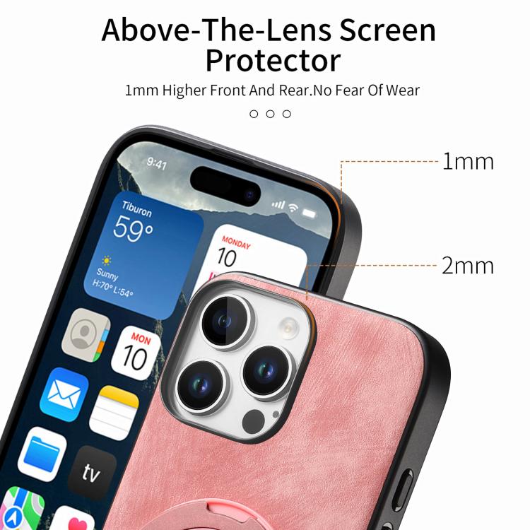 For iPhone 16 Pro Retro Leather Rotation Round Holder Phone Case