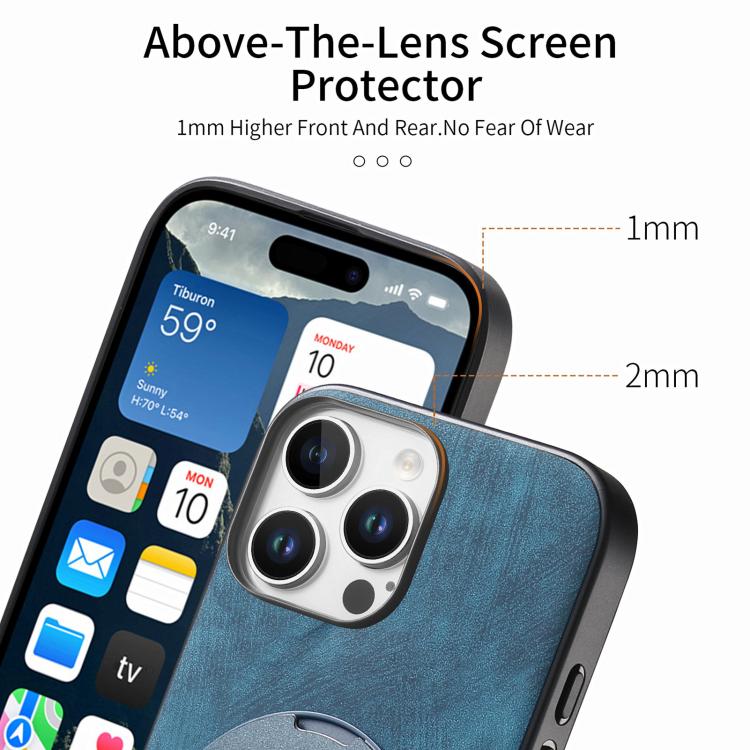 For iPhone 16 Pro Retro Leather Rotation Round Holder Phone Case