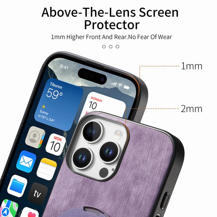 For iPhone 16 Pro Retro Leather Rotation Round Holder Phone Case