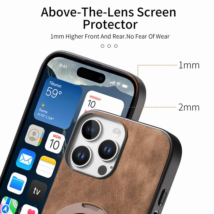 For iPhone 16 Pro Max Retro Leather Rotation Round Holder Phone Case