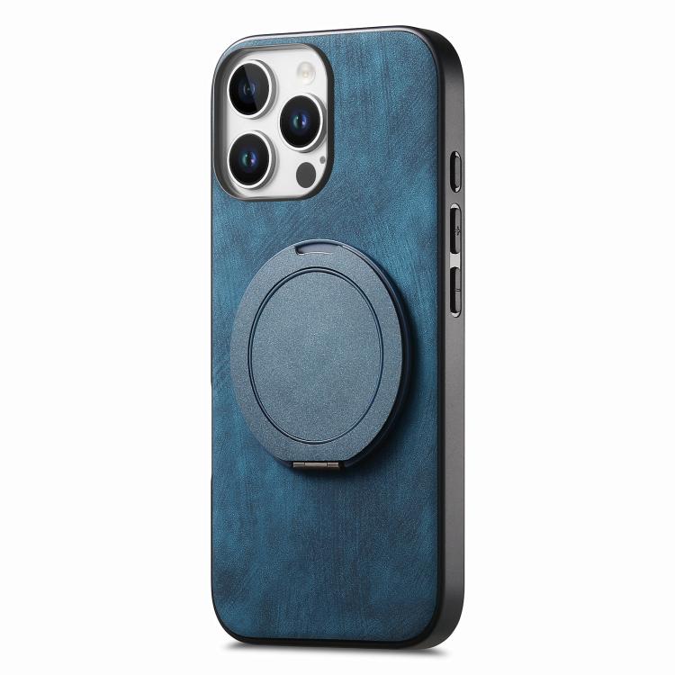 For iPhone 16 Pro Max Retro Leather Rotation Round Holder Phone Case
