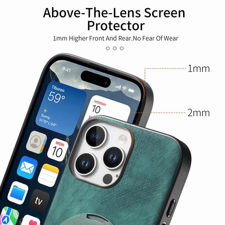For iPhone 16 Pro Max Retro Leather Rotation Round Holder Phone Case