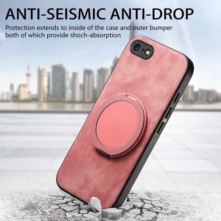 For iPhone 7 / 8 / SE 2022 Retro Leather Rotation Round Holder Phone Case