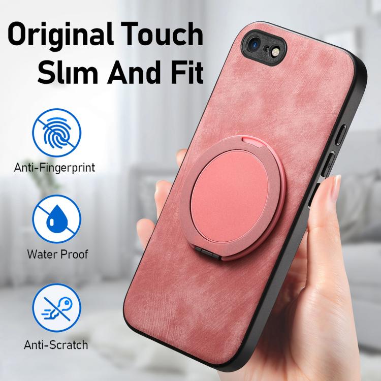 For iPhone 7 / 8 / SE 2022 Retro Leather Rotation Round Holder Phone Case