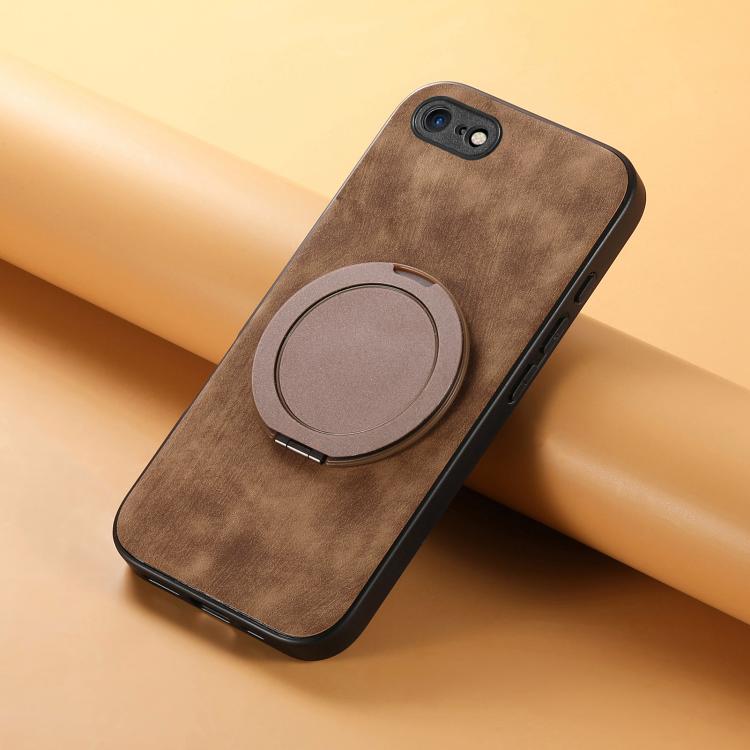 For iPhone 7 / 8 / SE 2022 Retro Leather Rotation Round Holder Phone Case
