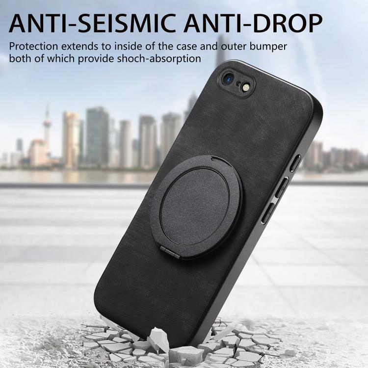 For iPhone 7 / 8 / SE 2022 Retro Leather Rotation Round Holder Phone Case