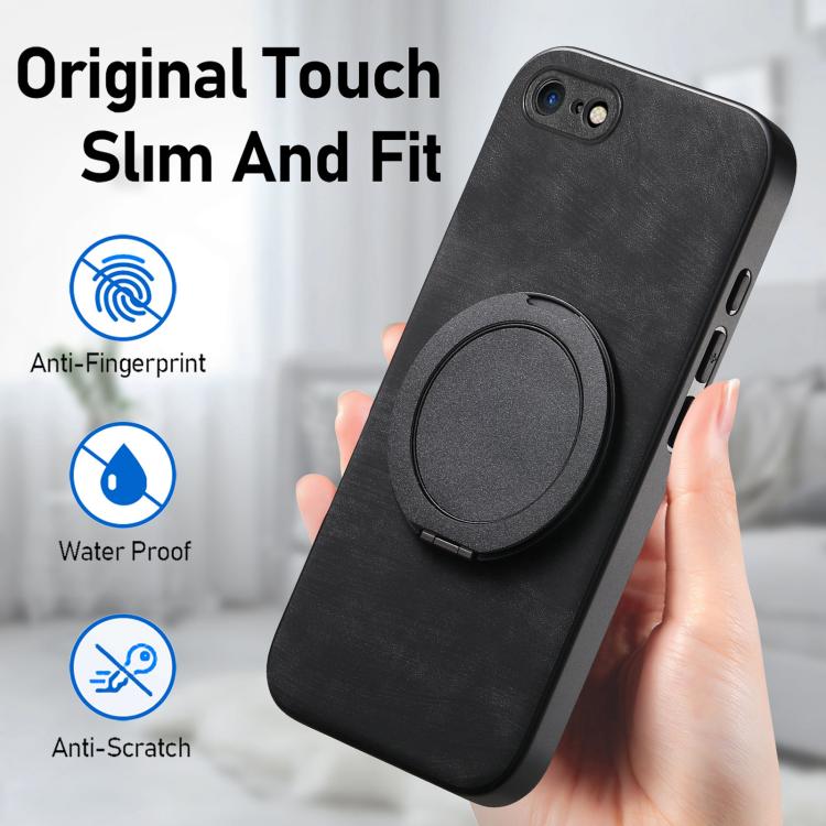 For iPhone 7 / 8 / SE 2022 Retro Leather Rotation Round Holder Phone Case