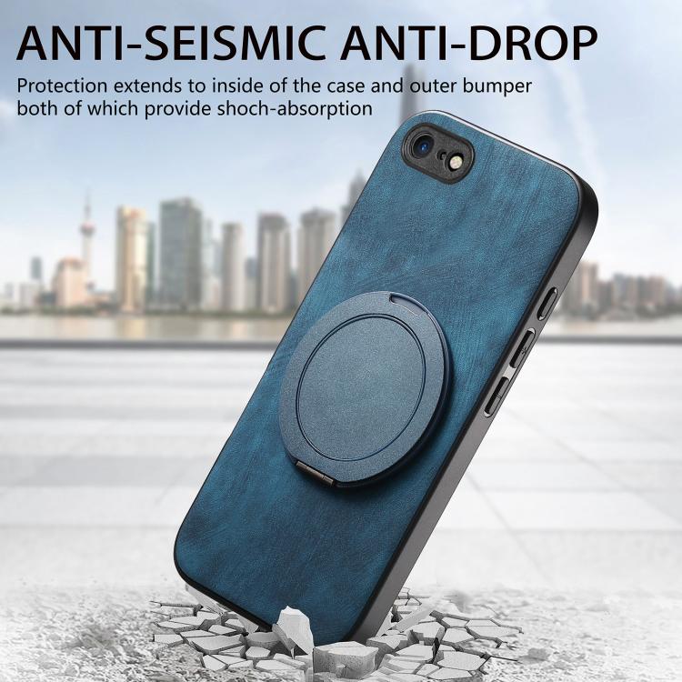 For iPhone 7 / 8 / SE 2022 Retro Leather Rotation Round Holder Phone Case