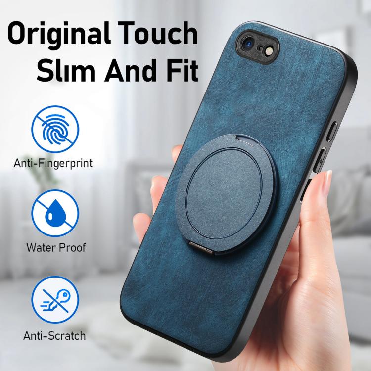For iPhone 7 / 8 / SE 2022 Retro Leather Rotation Round Holder Phone Case
