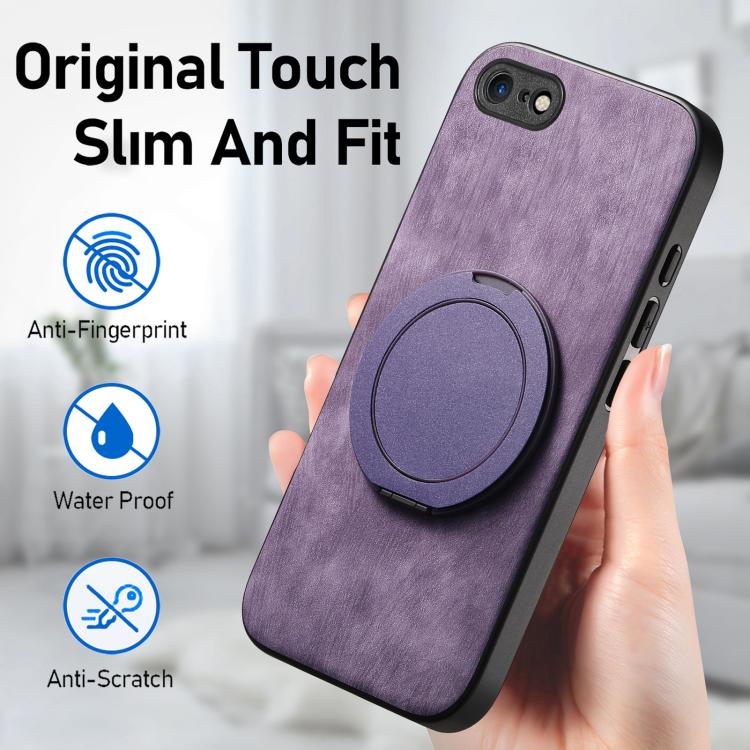 For iPhone 7 / 8 / SE 2022 Retro Leather Rotation Round Holder Phone Case