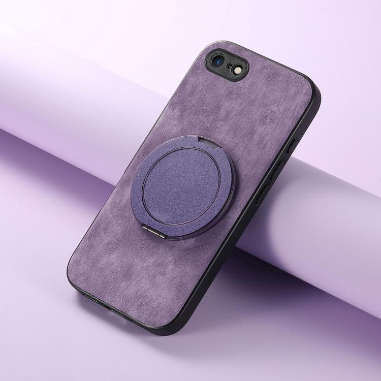 For iPhone 7 / 8 / SE 2022 Retro Leather Rotation Round Holder Phone Case