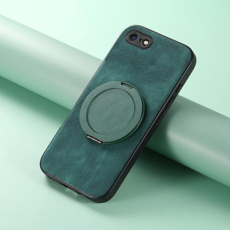 For iPhone 7 / 8 / SE 2022 Retro Leather Rotation Round Holder Phone Case