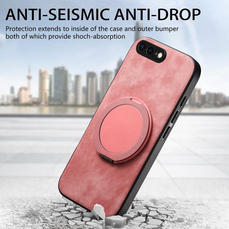 For iPhone 7 Plus / 8 Plus Retro Leather Rotation Round Holder Phone Case
