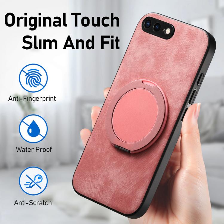 For iPhone 7 Plus / 8 Plus Retro Leather Rotation Round Holder Phone Case