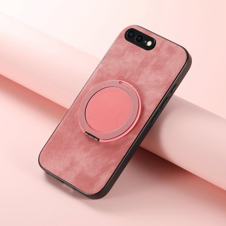 For iPhone 7 Plus / 8 Plus Retro Leather Rotation Round Holder Phone Case